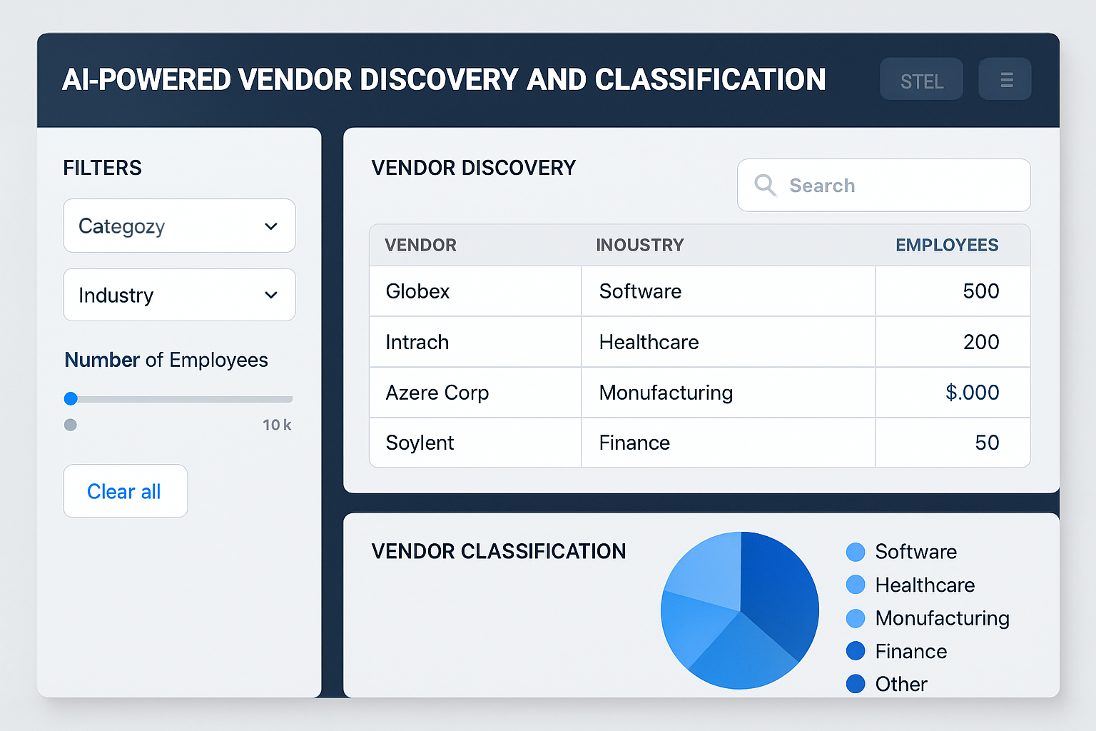AI-powered vendor discovery and classification dashboard